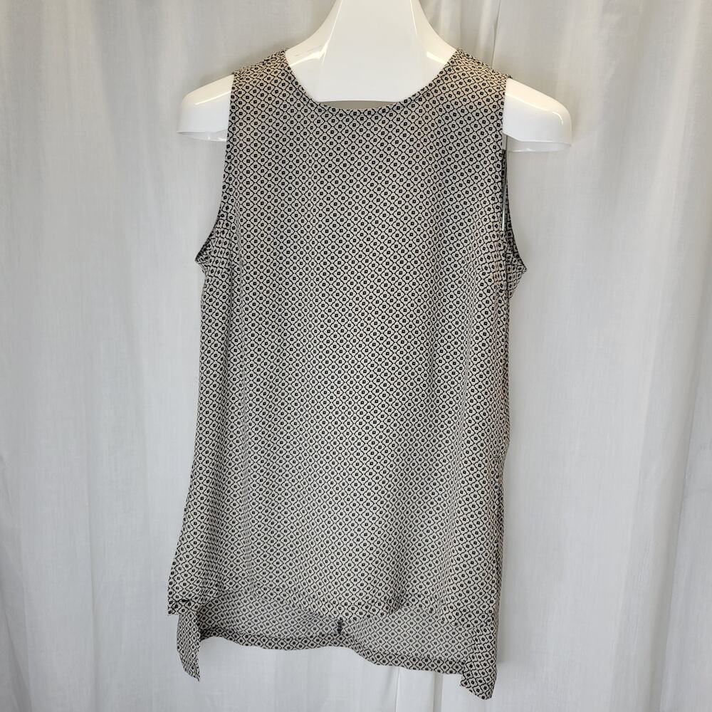 Philosophy Split Hem Tunic Shell Black White Tan, M, NWT